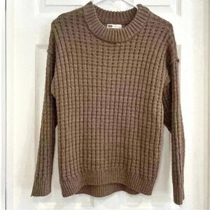 SO Juniors Women Sweater Sz S Light Brown Mock Neck Pull On Chunky Sweater